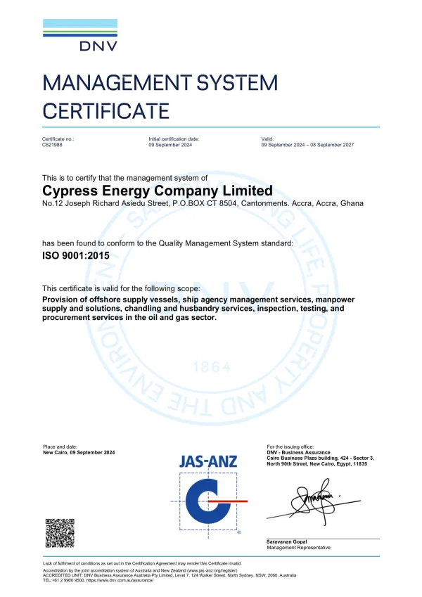 DNV ISO 9001:2015 Certificate
